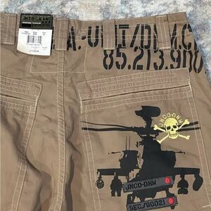 JNCO Military Tan Cargo pants with Helicopter Graphic